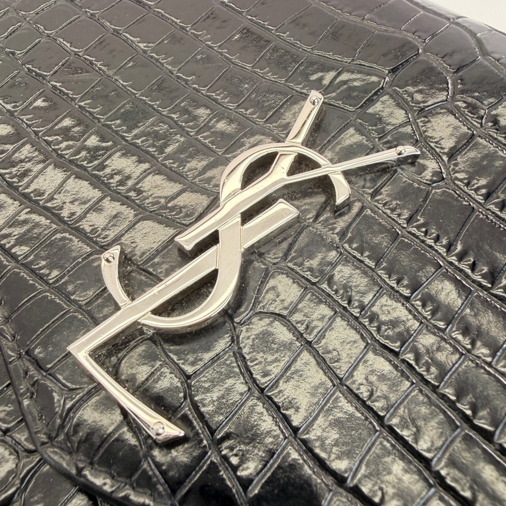 Saint Laurent Cassandra Black Croc-Embossed Envelope Wallet Crossbody Bag - Picture 6 of 15